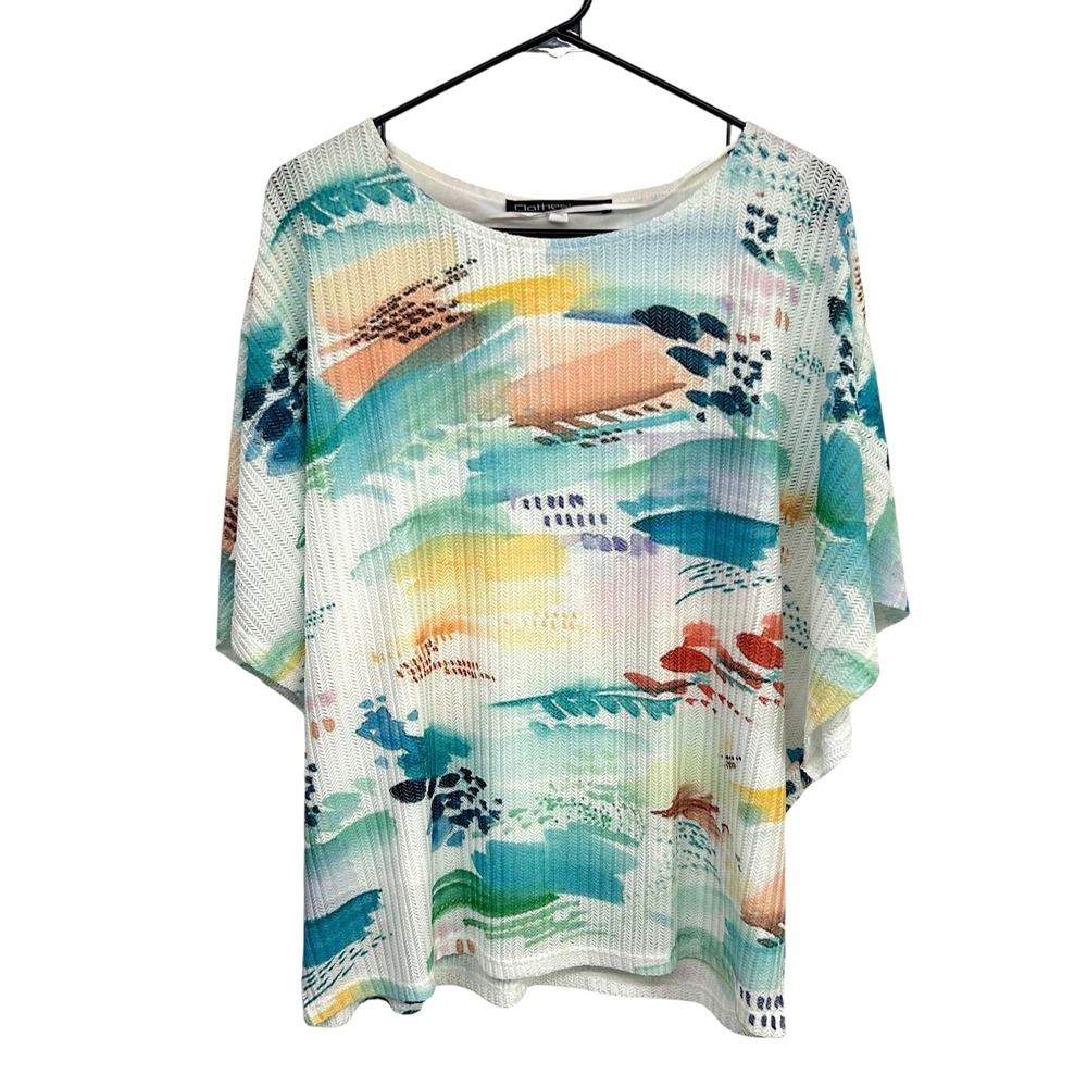 Artsy Watercolor Dolman Sleeve Blouse Womens L Abstract Coastal Resort‎ Top